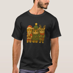 Camiseta Gato adorável três árvore de Natal Papai Noel Rena