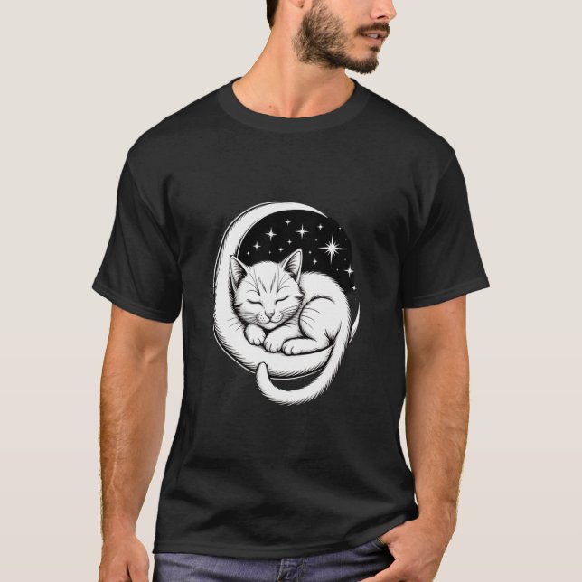 Camiseta Gato Adormecido na Lua Crescente (Frente)