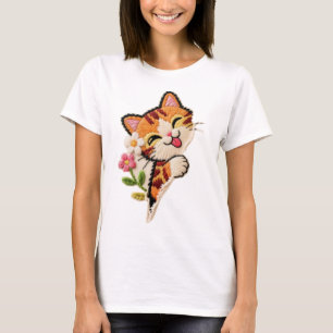 Camiseta Gato Adornado Fofo