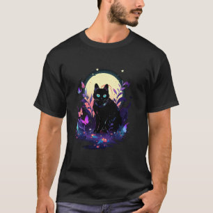 Camiseta Gato Aesthetic Cottagecore com Borboleta e Floral