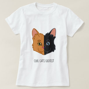 Camiseta Gato alaranjado e preto de duas cores bonito da