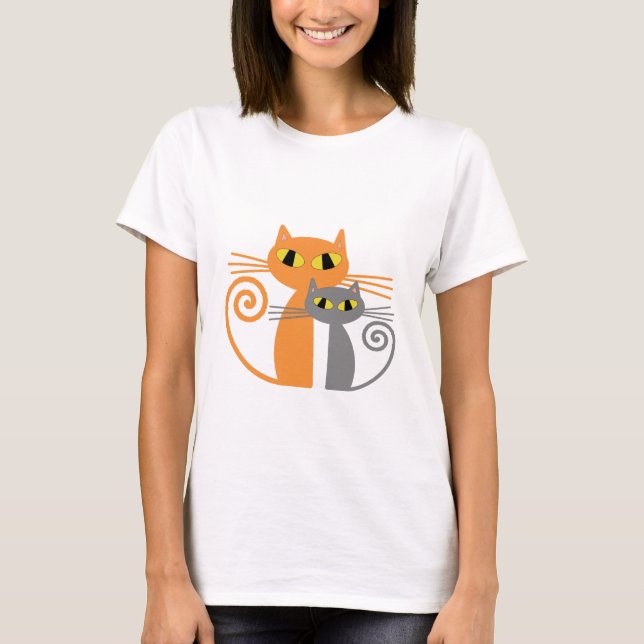 Camiseta Gato alaranjado, gato cinzento (Frente)