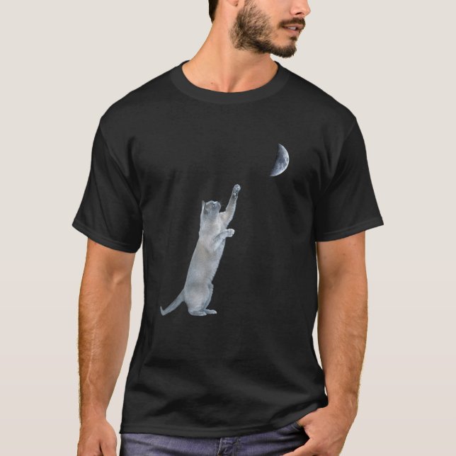 Camiseta Gato Alcançando a Lua  Gato Fofinho de Mulher (Frente)