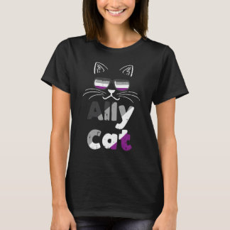 Camiseta Gato Aliado Óculos de Sol Asexual Bandeira do Orgu