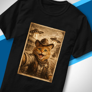 Camiseta Gato Alien Cowboy Divertido do Oeste Selvagem Ficç