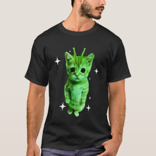 Camiseta Gato Alien Meme Espaço Verde Kitty Presentes Diver