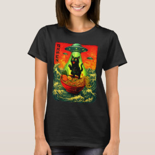 Camiseta Gato Alien Ramen Ufo Japonês Arte Retro Presentes