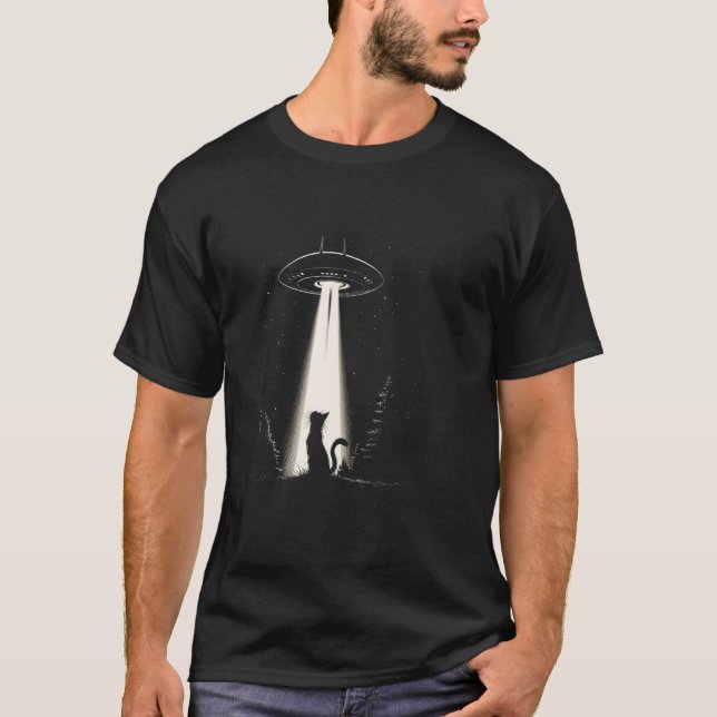 Camiseta Gato Alien UFO Espaçonave Sci Fi Galaxy Extrat (Frente)