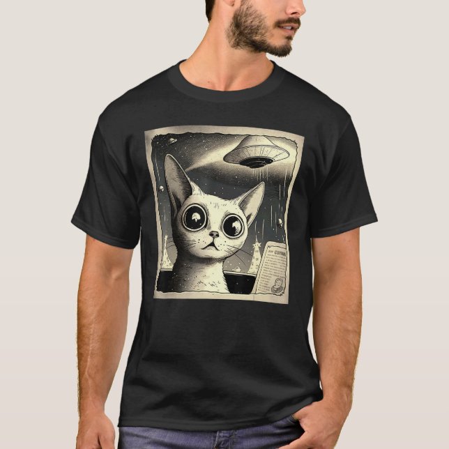 Camiseta Gato Alien UFO Selfie (Frente)