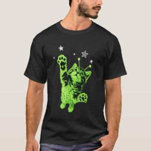 Camiseta Gato Alien Y2K Pulando Estrelas
