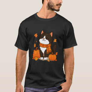Camiseta Gato Amante Abóbora Folhas de Outono Estação do Ou