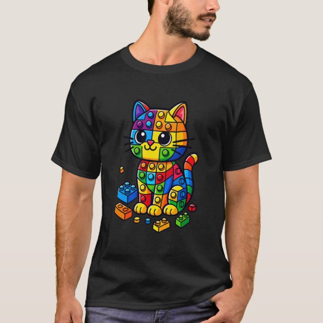 Camiseta Gato Amante Construtor Mestre Blocos De Construção (Frente)