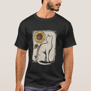 Camiseta Gato Amante de Gatinhos Arte de Gato Flores Girass
