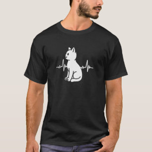 Camiseta Gato Amante do Batimento Cardíaco Silhueta Animal 