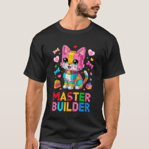 Camiseta Gato Amante do Construtor Mestre Tijolos Blocos Ki