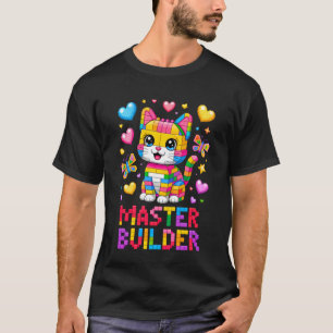 Camiseta Gato Amante do Construtor Mestre Tijolos Blocos Ki