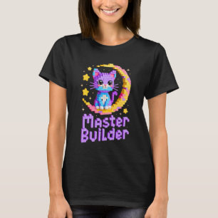 Camiseta Gato Amante do Construtor Mestre Tijolos Blocos Ki