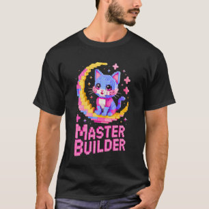 Camiseta Gato Amante do Construtor Mestre Tijolos Blocos Ki