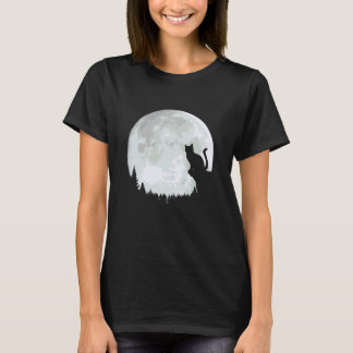 Camiseta Gato Amante Silhueta Animal Gato Fofo na Lua