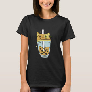 Camiseta gato-amarelo-boba-chá-bonitinho-de-camisa-arte-cam