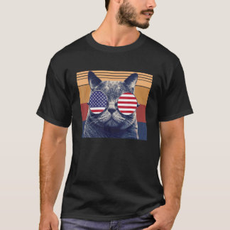Camiseta Gato Ameowica Usa Óculos de Sol Bandeira Americana