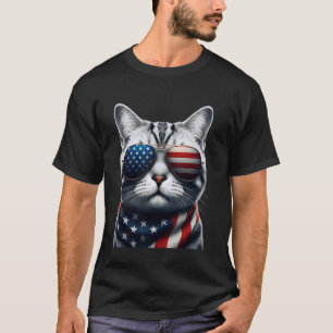 Camiseta Gato American Shorthair 4 De Julho Dia Da Independ