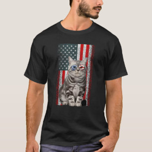 Camiseta Gato American Shorthair Óculos de Sol Bandeira dos