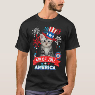 Camiseta Gato American Shorthair Patriótico do Dia 4 de Jul