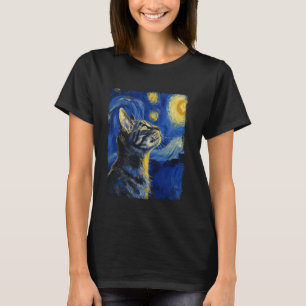Camiseta Gato American Shorthair Pintura Noite Estrelada
