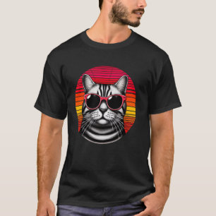 Camiseta Gato American Shorthair Retro Óculos de Sol Vintag