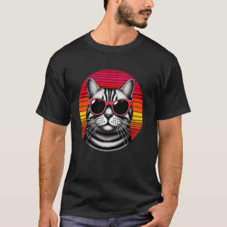Camiseta Gato American Shorthair Retro Óculos de Sol Vintag