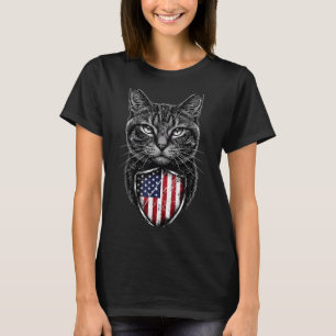 Camiseta Gato Americano Bandeira EUA Vermelho Branco Azul P