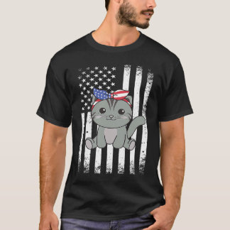 Camiseta Gato Americano De 4 De Julho Para Crianças Gato Fo