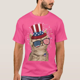 Camiseta Gato Americano Kitten EUA Patriótico 4 de julho de