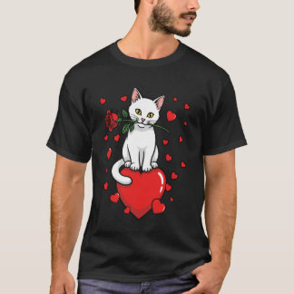 Camiseta Gato Amor Coração Rosa Gato Fofo