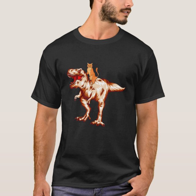 Camiseta Gato Andando Dinossauro T Rex Tyrannosaurus Kitten (Frente)