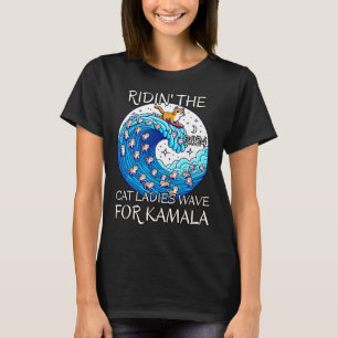 Camiseta Gato Andando Mulher Azul Onda Para Kamala Harris P
