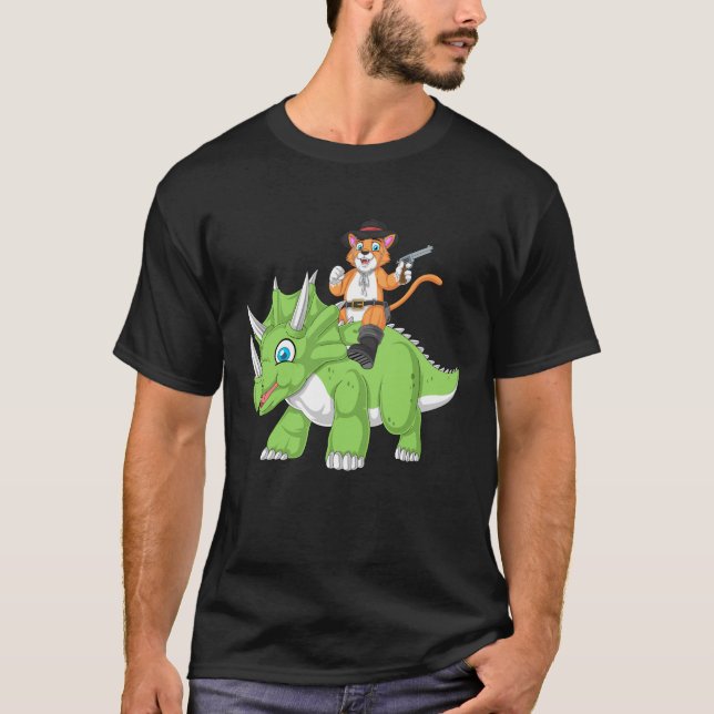 Camiseta gato andando triceratops (Frente)