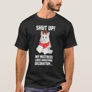 Camiseta Gato Angora Fofo com Fantasia de Rena Cale a Boca