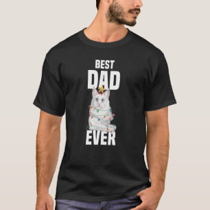 Camiseta Gato Angora Fofo com Luzes de Fada do Melhor Pai d
