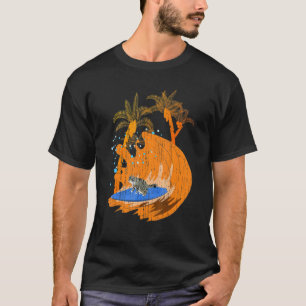 Camiseta Gato Animal Surfista Prancha de Surf Oceano Esport