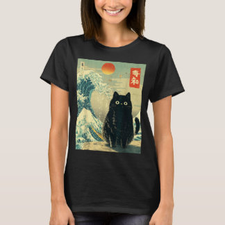 Camiseta Gato Anime Preto Japonês Vintage Gato da Grande On