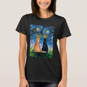 Camiseta Gato Anjo Noite Estrelada Gato Preto e Tabby Halo