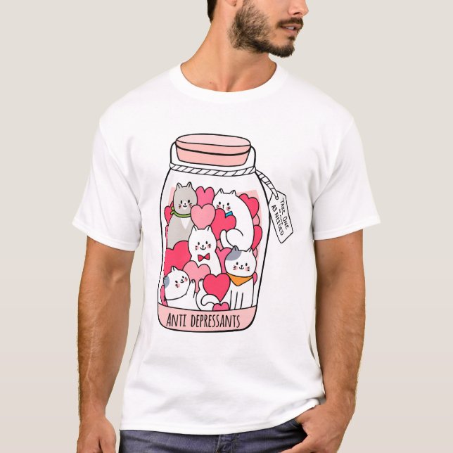 Camiseta Gato Antidepressivo Engraçado Presente no Gato (Frente)