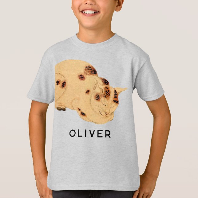 Camiseta Gato Antiquado Personalizado Que Dorme Ukiyo-e Jap (Frente)