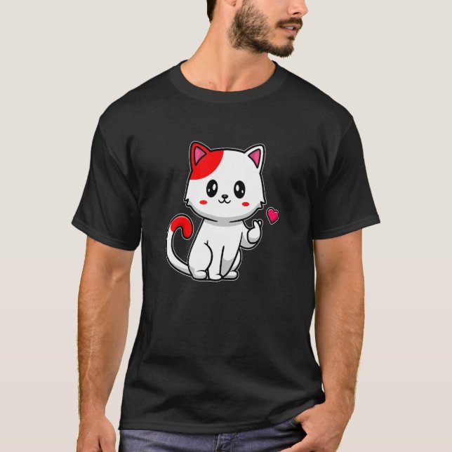 Camiseta gato apaixonado com coração vermelho (Frente)