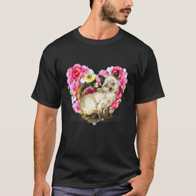 Camiseta Gato Aquarela Com Flor E Borboleta Para Anima (Frente)