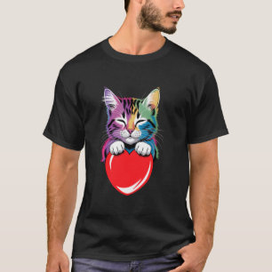 Camiseta Gato Arco-Íris Abraçando Coração, Valenti Amor Gat