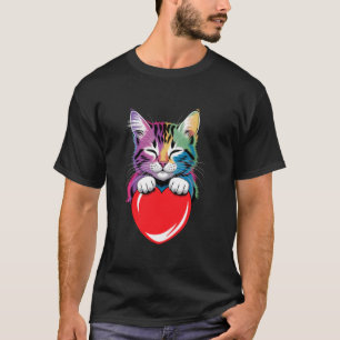 Camiseta Gato Arco-Íris Abraçando Coração, Valenti do Amor