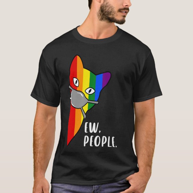 Camiseta Gato Arco-Íris com Máscara Pessoas Eca Engraçado O (Frente)